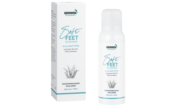 GEHWOL FUSSKRAFT Soft Feet Foam putos su alaviju, alyvuogių aliejumi ir hialiurono rūgštimi, 125 ml